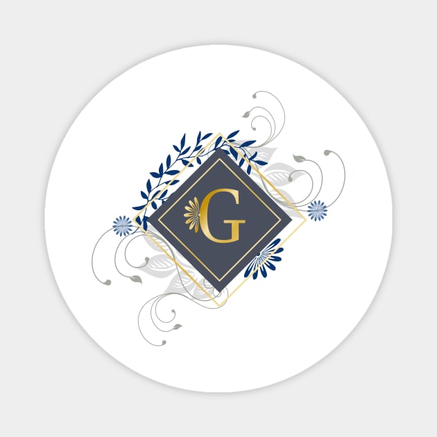 G, blue and gold initial monogram. Magnet by ArtsByNaty
